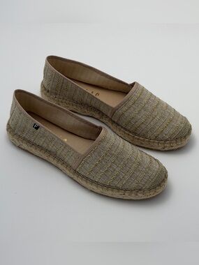 Neutral Taupe Espadrille Flats with Gold Threading - EU38
